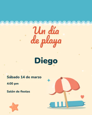 Día de playa. Mar, arena y una sombrilla de rayas.