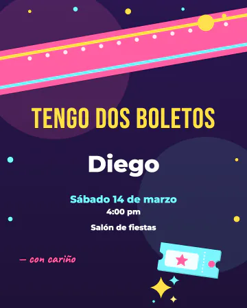 Vamos al concierto. Una pulsera de tela en diagonal sobre fondo oscuro con destellos de colores y un boleto.