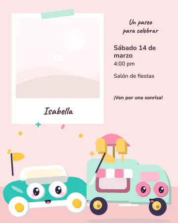 Recuerdo del paseo. Tu foto abre la invitación como un recuerdo del paseo.