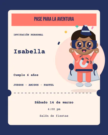 Pase para una gran aventura. Imán presenta un boleto coral con entrada para jugar y celebrar.
