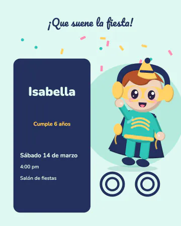 Que suene el cumpleaños. Tambora aparece entre confeti y ondas de colores, lista para celebrar.