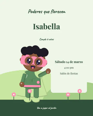 Poderes que florecen. Raíz juega en un jardín de colinas verdes y flores rosas.