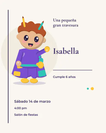 Una pequeña gran travesura. Revoltosa aparece sobre papel claro, con una línea morada y mucho espacio para el nombre.
