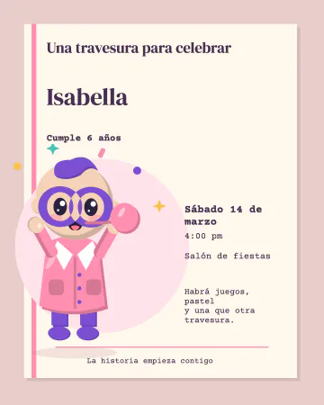 El cumpleaños más pegajoso. Doctor Chicle protagoniza una página de cuento con margen rosa y papel crema.