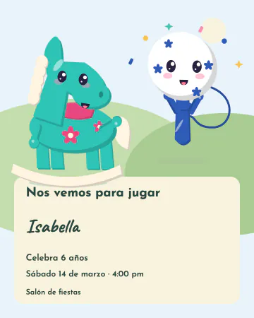Colinas del juego. Un caballito y un balero azul y blanco pasean por colinas verdes.