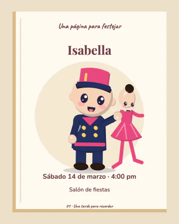 Página de papel. Un soldadito y su bailarina de papel ilustran una página de cuento con margen de color.