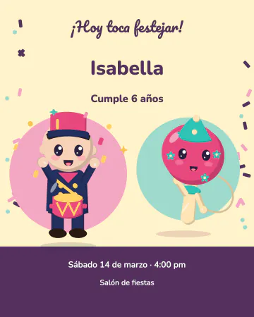 Ronda de confeti. Un soldadito con tambor y un balero de fiesta rodeados de confeti.