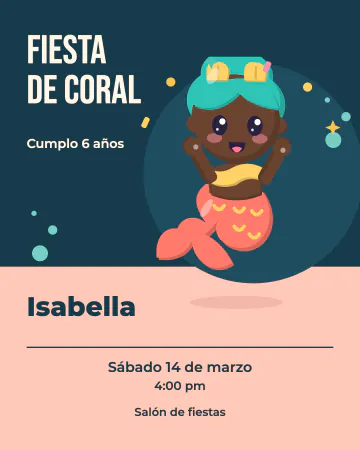 Fiesta entre corales. Anémona protagoniza un cartel de letras grandes con coral y azul profundo.