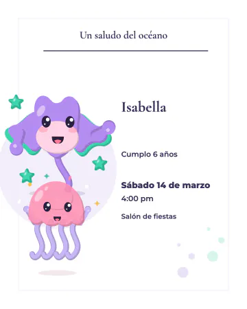 Un saludo del océano. Manta y Lumi acompañan una tarjeta blanca con mucho espacio.