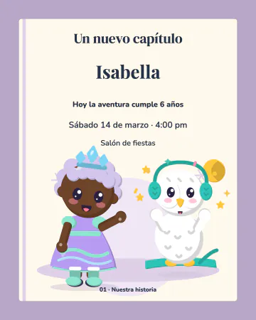 Página de invierno. Escarcha y Plata acompañan una página de cuento con márgenes de papel.