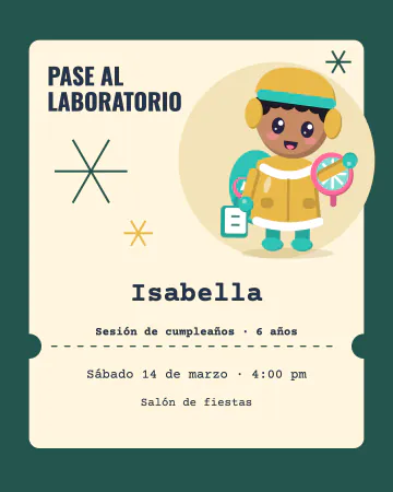 Pase al laboratorio. Un boleto de entrada al laboratorio de copos de Brújula.