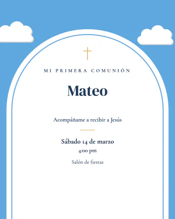 Azul cielo. Un arco blanco sobre azul cielo con todo el texto adentro.