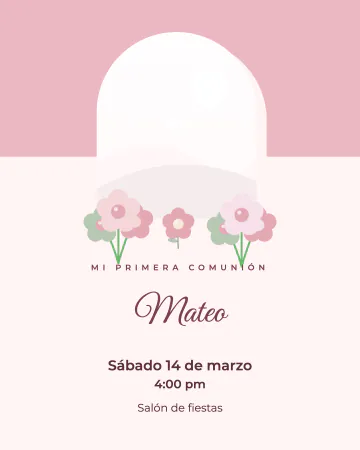 Foto en arco rosa. Tu foto en un arco con flores rosas en la base.