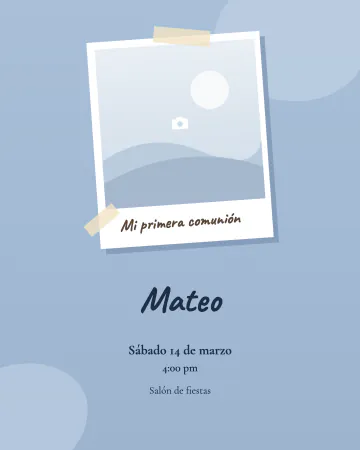 Mi primera comunión con foto. Tu foto en una instantánea pegada con cintas y el texto como escrito a mano.