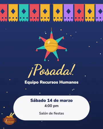 ¡Posada!. Papel picado y piñata sobre azul de noche.
