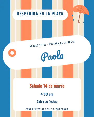 Despedida en la playa. Rayas de toalla, sol y una pulserita de entrada con tu nombre.