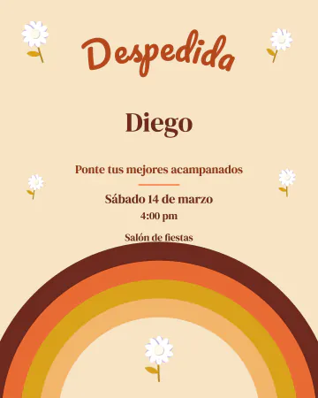 Despedida setentera. Mostaza, naranja y margaritas como en los setenta.