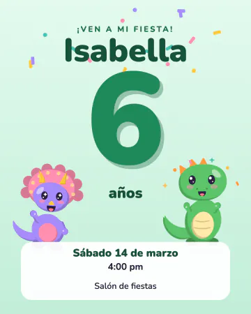 Dinos y número gigante. La edad en un número gigante entre dos dinosaurios, en verde menta.