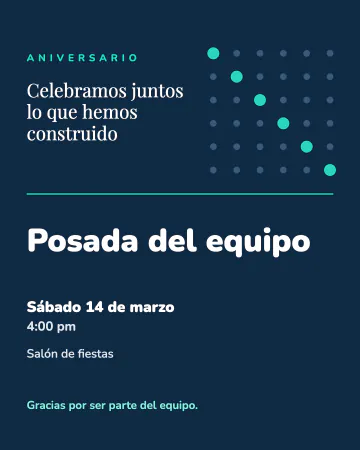 Aniversario de la empresa. Azul marino con puntitos turquesa.