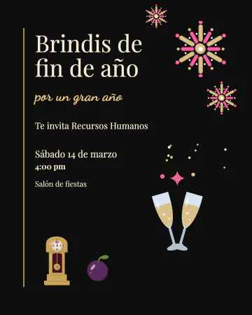 Brindis en negro. Negro con dorado champaña, una copa pequeña y muchísimo espacio.