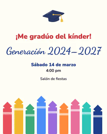 Kínder de colores. Crayones de colores y garabatos alegres para la graduación del kínder.