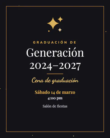 Noche dorada de graduación. Negro y dorado con marco fino para la cena de graduación.