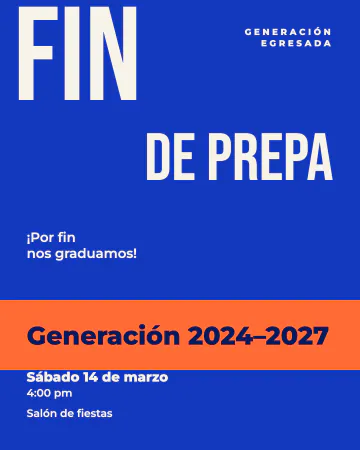 Fin de la prepa en grande. El fin de la prepa en letras enormes sobre azul.