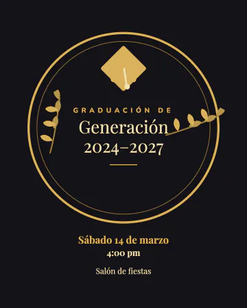 Sello de generación. Un sello dorado circular con laureles y birrete sobre negro.