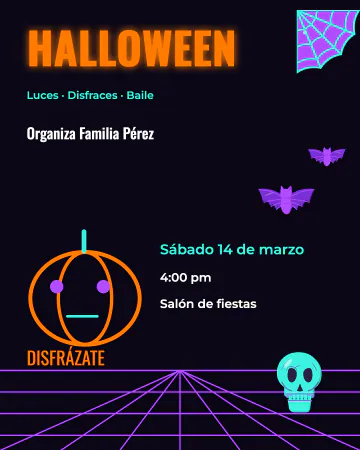 Halloween de neón. Una calabaza de luces de neón y murciélagos.