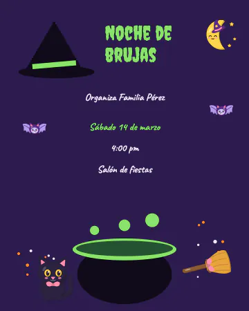Sombrero de bruja. Un sombrero, un caldero que burbujea y un gatito negro.