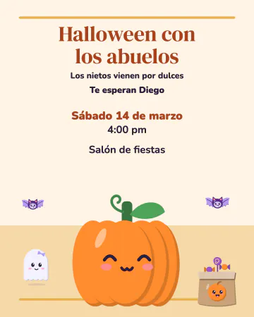 Los nietos vienen por dulces. Letra grande y clara para que los abuelos reciban a los nietos disfrazados en Halloween, con calabaza, fantasmita y bol…