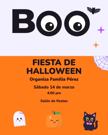 ¡Bu!. Unas letras que te miran, fantasmita, calabaza y gatito negro.