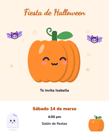 Calabacita de Halloween. Una calabaza de carita gigante con murciélagos, un fantasmita y otra calabacita.