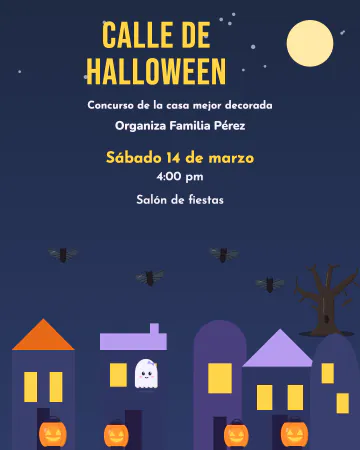 La calle más espantosa. Casitas con calabaza en cada puerta.