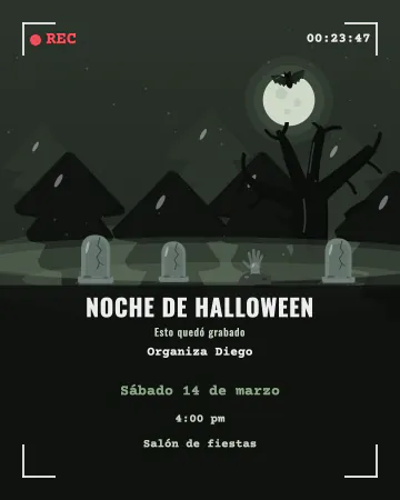 La grabación. Como si la vieras por una cámara de mano en Halloween: REC, hora y un bosque con grano, lápidas y una mano que sale de…