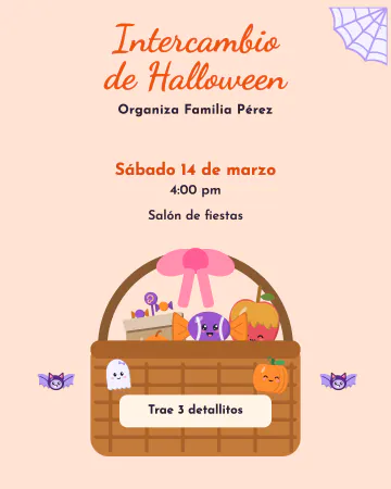 Canasta de sustos. Una canasta con moño, dulces y un fantasmita.