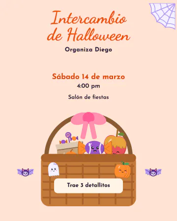 Canasta de sustos. Una canasta con moño, dulces, calabaza y fantasmita asomando.