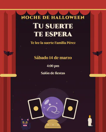 La adivina. Bola de cristal, cartas y un gatito negro tras las cortinas.