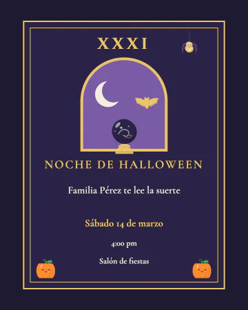 La carta del 31. Una carta de adivinación con luna, bola de cristal y marco dorado.