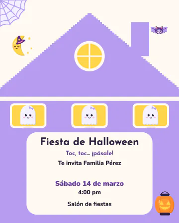 La casita de los fantasmitas. Una casita con fantasmitas asomados en las ventanas.