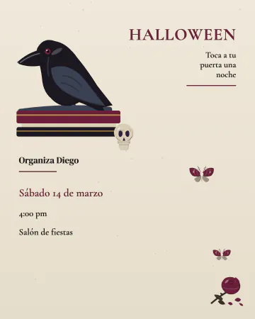 El cuervo. Un cuervo posado sobre libros antiguos, en papel color hueso con letra de revista.