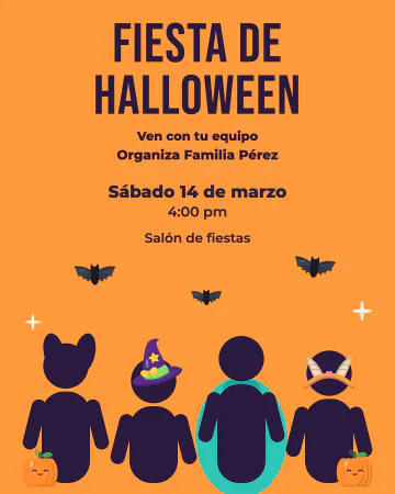 Disfraz en equipo. Cuatro amigos disfrazados entre murciélagos y calabazas.