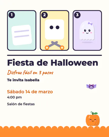 Hazte un fantasma. Tres dibujitos explican cómo hacer el disfraz de fantasma con una sábana, con calabaza y murciélago.