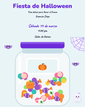 El frasco de los dulces. Un frasco gigante con dulces de colores, calabazas y ojitos.