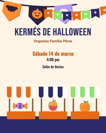 Kermés de Halloween. Banderines, puestos y boletos: la kermés de la escuela, versión Halloween.