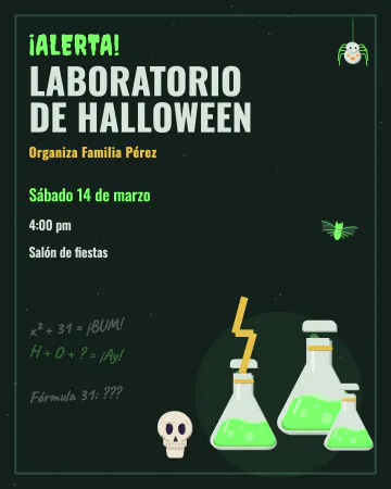 Científicos locos. Matraces que burbujean y fórmulas en el pizarrón.