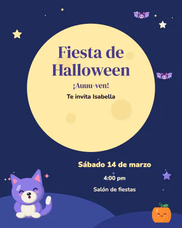 Lobito a la luna. Un lobito tierno aúlla frente a una luna enorme que guarda el título, con murciélagos y una calabaza.
