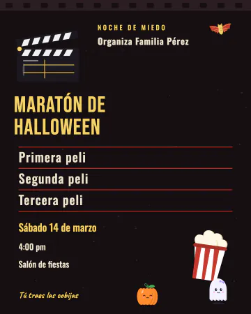 Maratón de terror. Tres pelis de miedo, palomitas y cobijas, con su programa por horas.