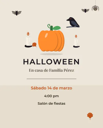 Calabaza y velas. Una calabaza, dos velas y un cuervo, sin más.