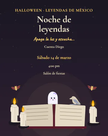 Noche de leyendas. Velas y un libro viejo abierto para contar leyendas de miedo de México.